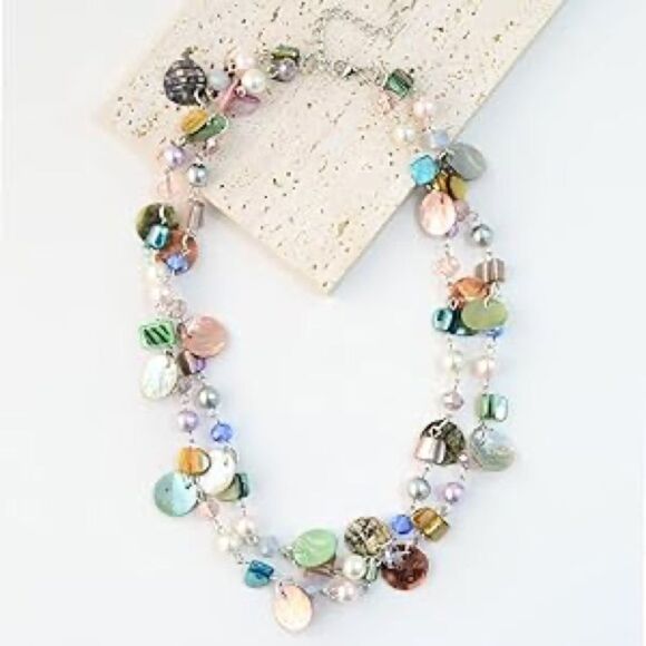 Sea Shell Beaded Chunky Layered Chunky Boho  Statement Necklace - Picture 1 of 4